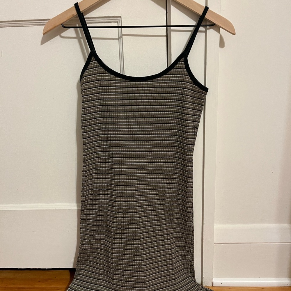 Xhilaration Vintage Y2K Black and Tan Ribbed Striped Spaghetti Strap Minidress